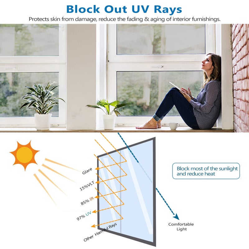 WochiTV One Way Window Film Daytime Privacy Tint Door Glass Coverings Heat Control Sun Blocking UV Reflective Static Clings Mirror Tinted Film,Visible in One Side Film for Home Office Silver 35.4 x 78.7 Inch - Image 4